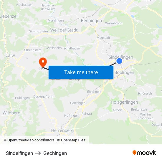 Sindelfingen to Gechingen map