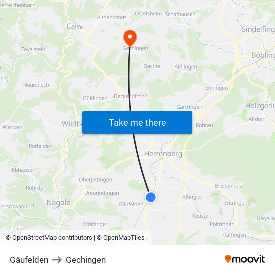 Gäufelden to Gechingen map