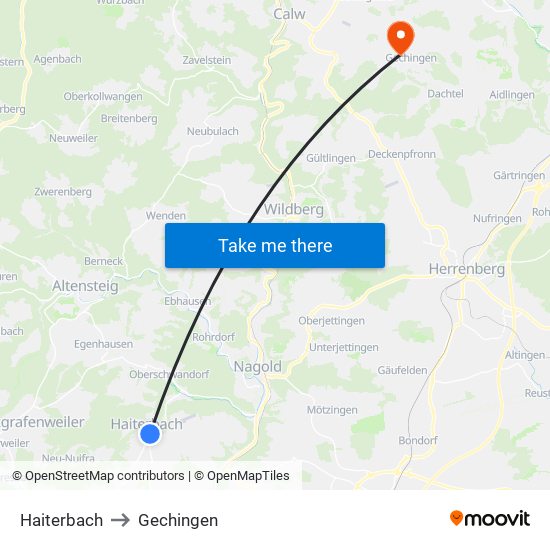 Haiterbach to Gechingen map