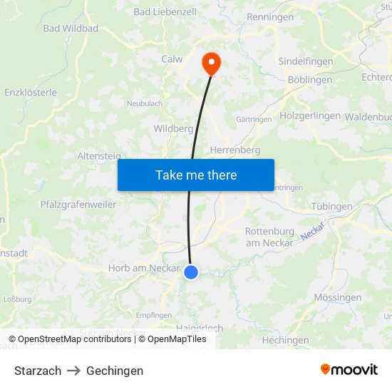 Starzach to Gechingen map