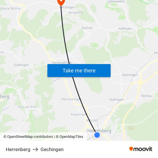 Herrenberg to Gechingen map