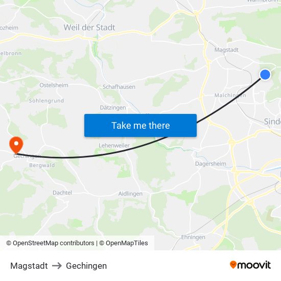 Magstadt to Gechingen map