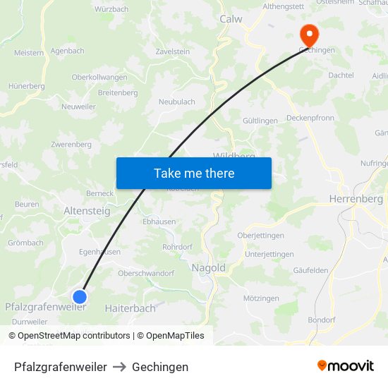 Pfalzgrafenweiler to Gechingen map