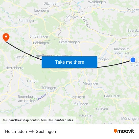 Holzmaden to Gechingen map