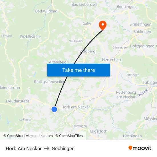 Horb Am Neckar to Gechingen map