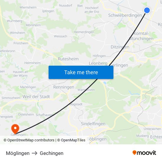 Möglingen to Gechingen map