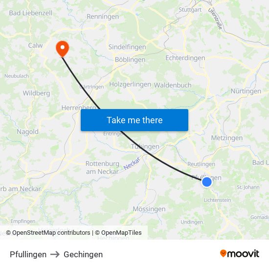 Pfullingen to Gechingen map