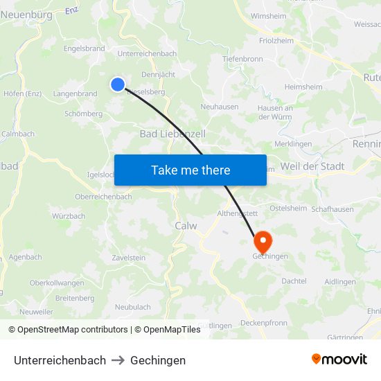 Unterreichenbach to Gechingen map