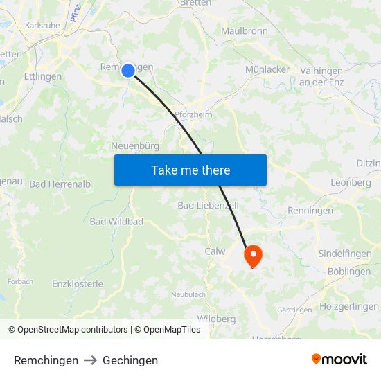 Remchingen to Gechingen map