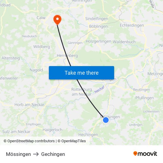Mössingen to Gechingen map
