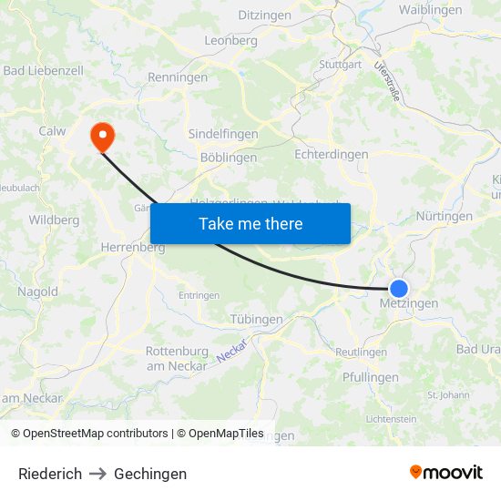 Riederich to Gechingen map