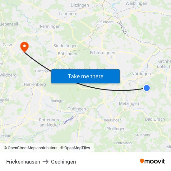 Frickenhausen to Gechingen map