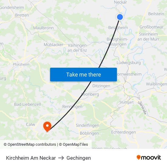 Kirchheim Am Neckar to Gechingen map