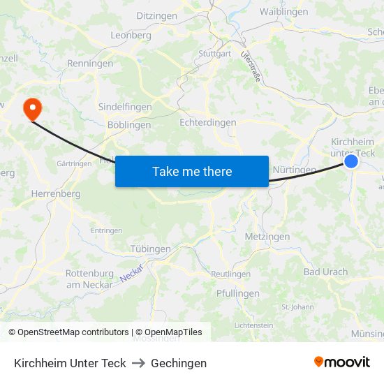 Kirchheim Unter Teck to Gechingen map