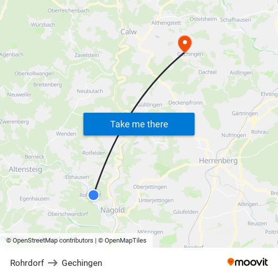 Rohrdorf to Gechingen map