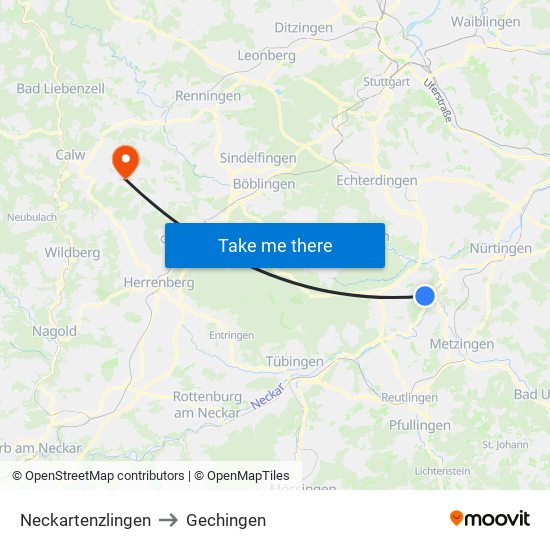 Neckartenzlingen to Gechingen map