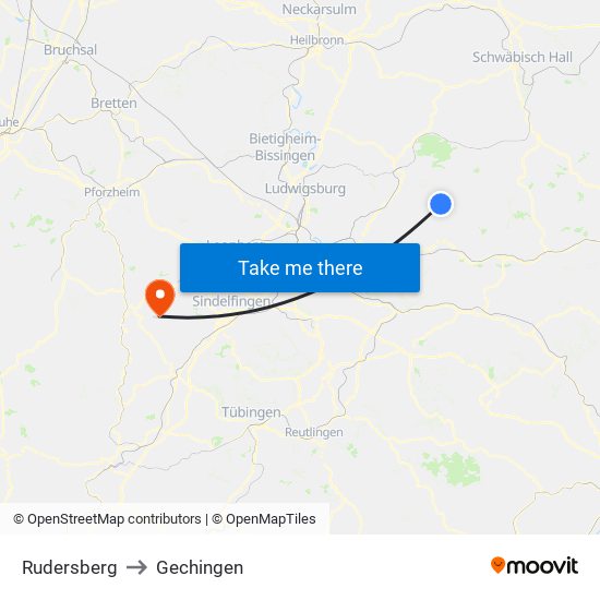 Rudersberg to Gechingen map