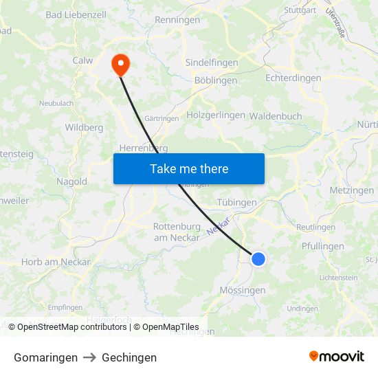 Gomaringen to Gechingen map