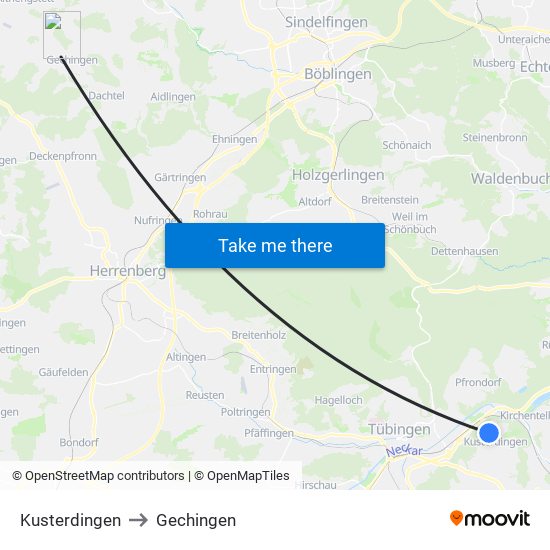 Kusterdingen to Gechingen map