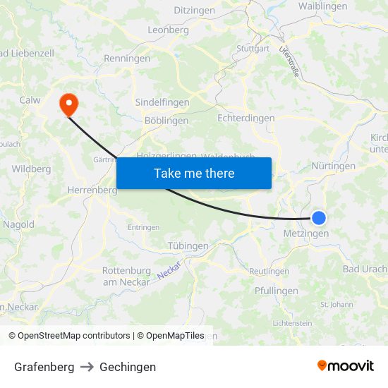 Grafenberg to Gechingen map