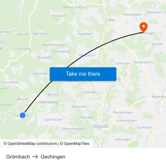 Grömbach to Gechingen map