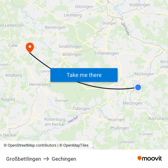 Großbettlingen to Gechingen map