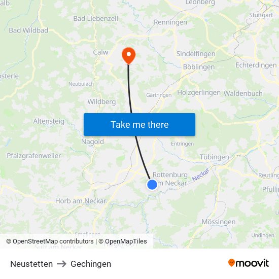 Neustetten to Gechingen map