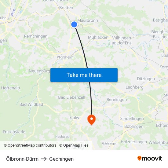 Ölbronn-Dürrn to Gechingen map