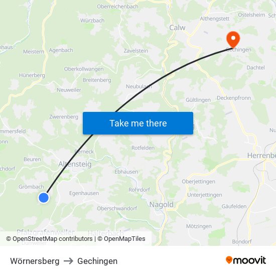 Wörnersberg to Gechingen map