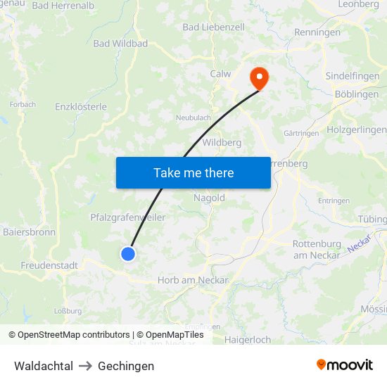 Waldachtal to Gechingen map