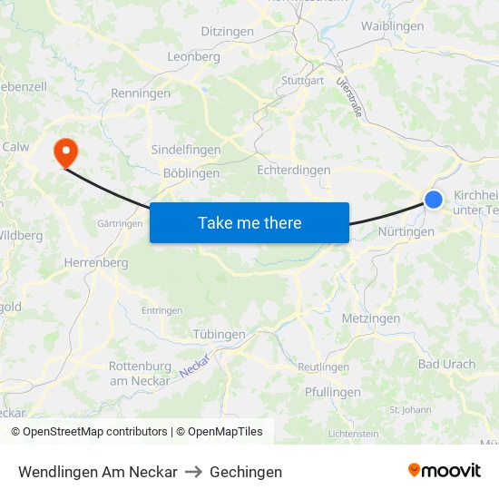 Wendlingen Am Neckar to Gechingen map