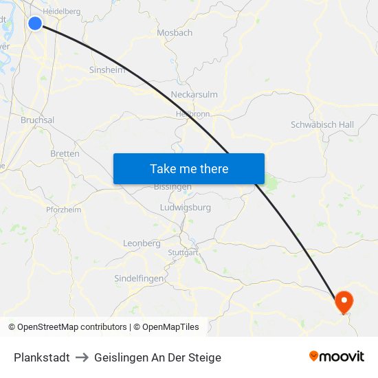 Plankstadt to Geislingen An Der Steige map