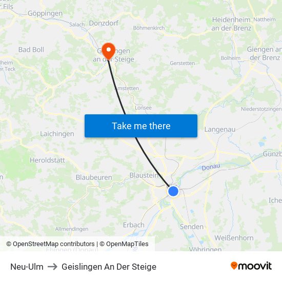 Neu-Ulm to Geislingen An Der Steige map