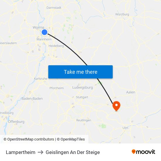 Lampertheim to Geislingen An Der Steige map