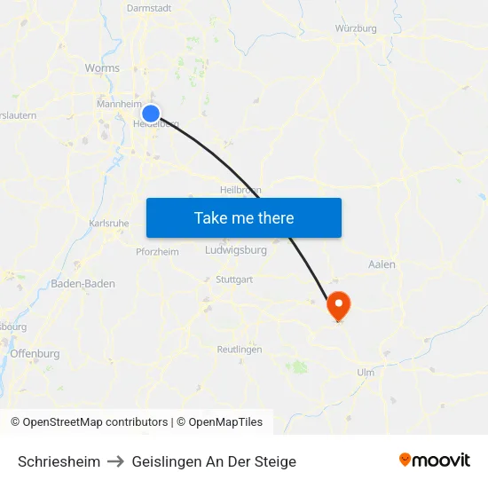 Schriesheim to Geislingen An Der Steige map