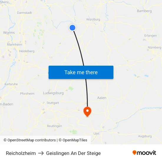 Reicholzheim to Geislingen An Der Steige map
