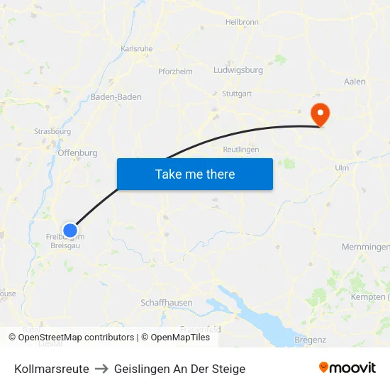 Kollmarsreute to Geislingen An Der Steige map