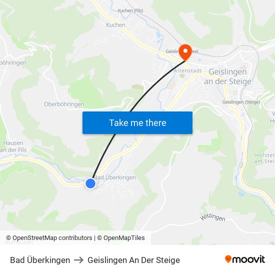 Bad Überkingen to Geislingen An Der Steige map