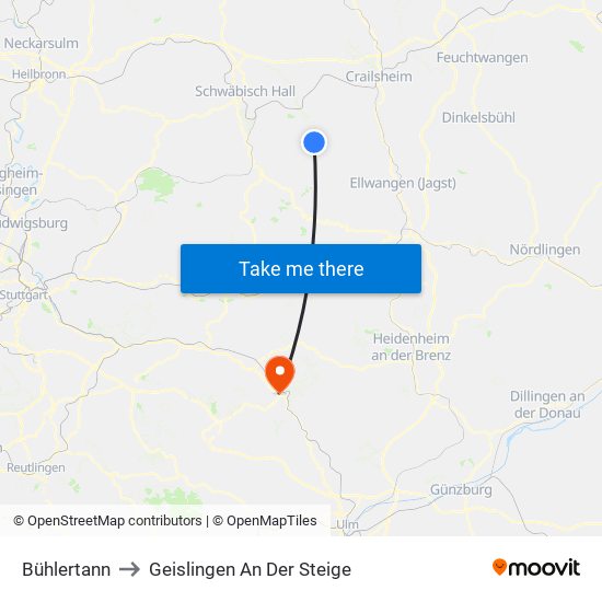 Bühlertann to Geislingen An Der Steige map