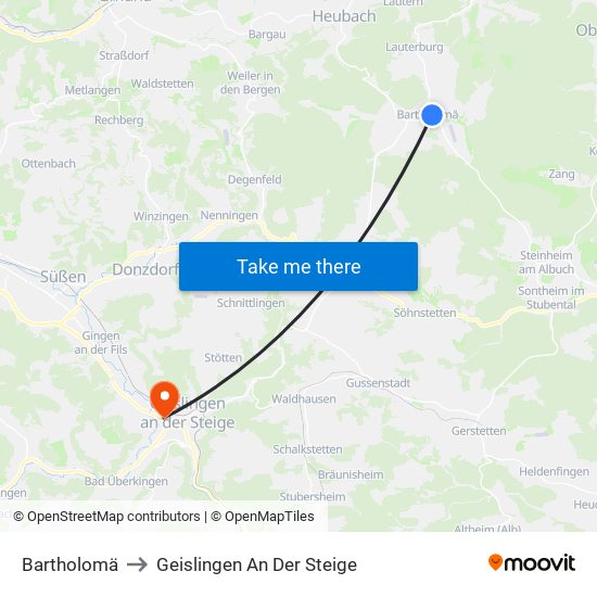 Bartholomä to Geislingen An Der Steige map