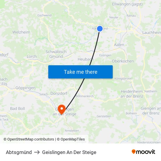 Abtsgmünd to Geislingen An Der Steige map