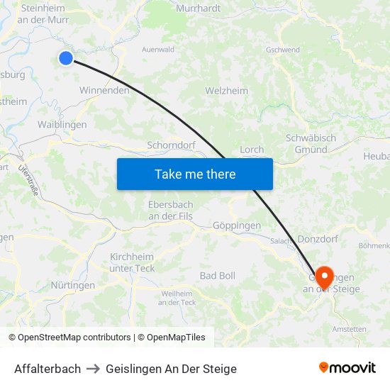 Affalterbach to Geislingen An Der Steige map