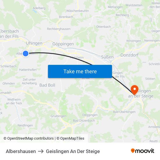 Albershausen to Geislingen An Der Steige map
