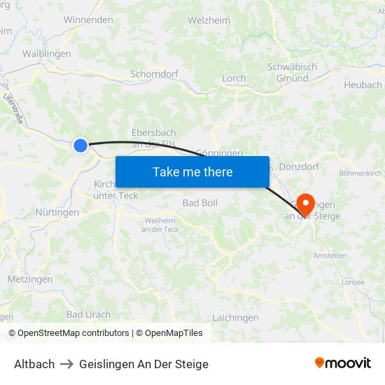 Altbach to Geislingen An Der Steige map