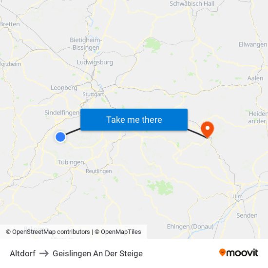 Altdorf to Geislingen An Der Steige map