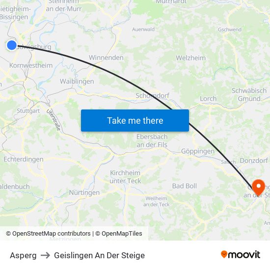Asperg to Geislingen An Der Steige map