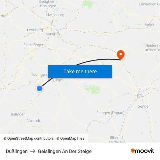 Dußlingen to Geislingen An Der Steige map