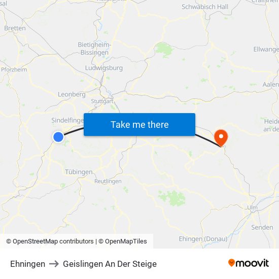 Ehningen to Geislingen An Der Steige map