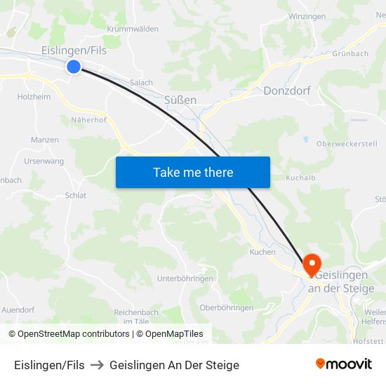 Eislingen/Fils to Geislingen An Der Steige map