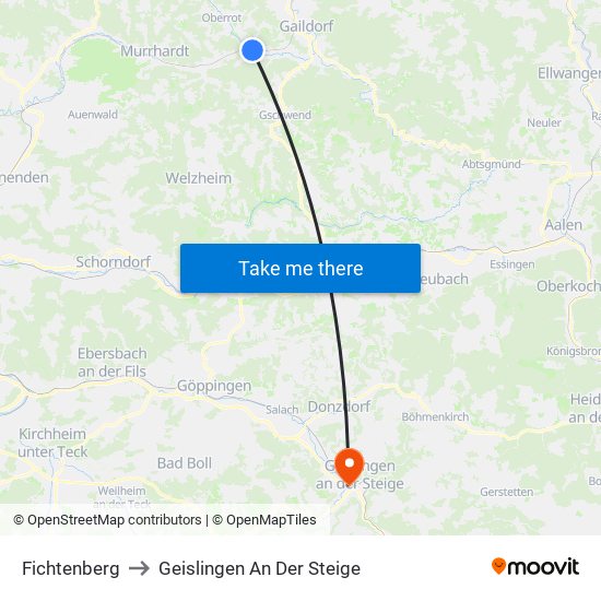 Fichtenberg to Geislingen An Der Steige map